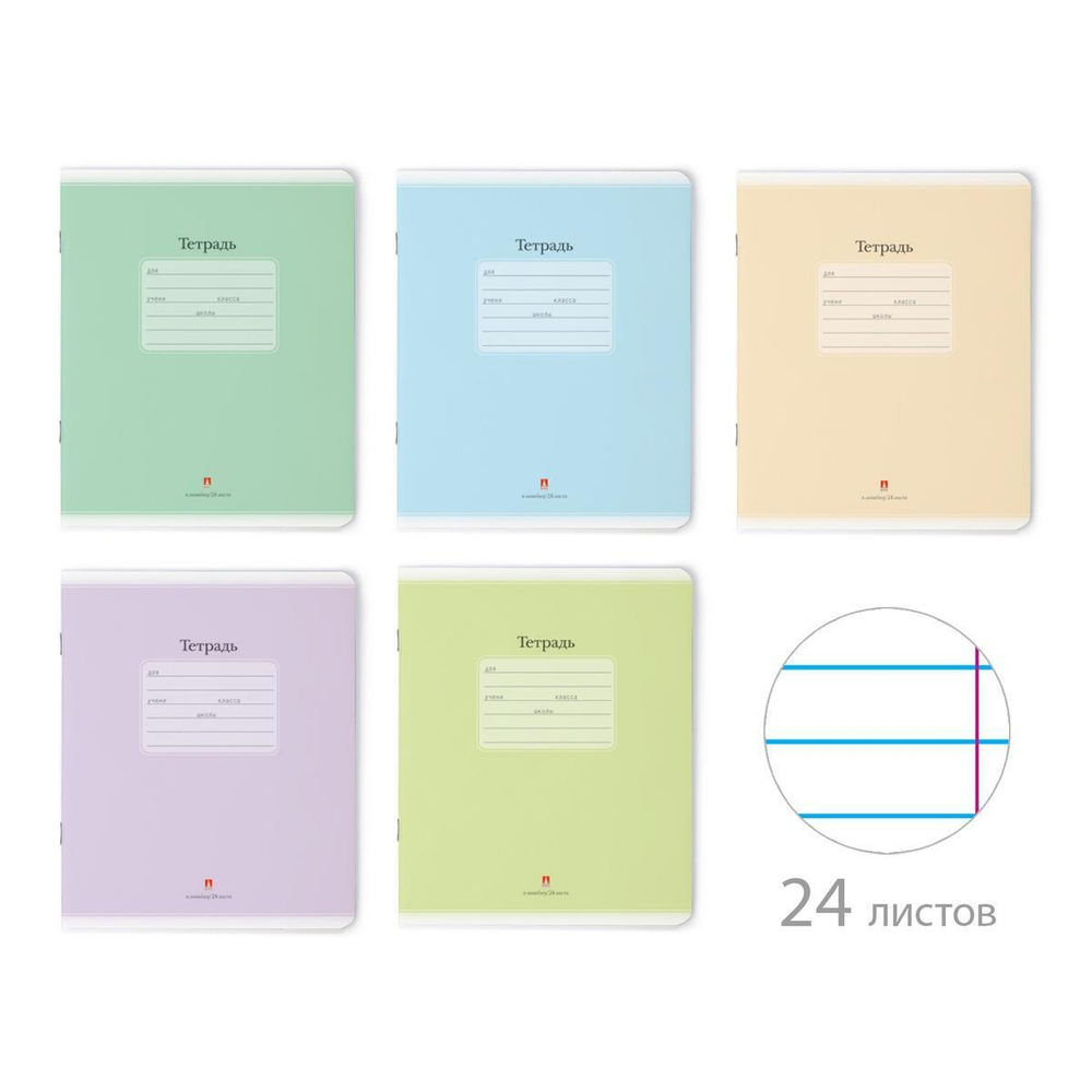 Тетрадь А5 24л. линия "Люкс", 5 цветов (Альт) микс цветов (комплект 3 шт)