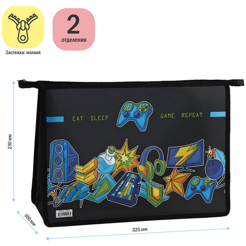 Папка для тетрадей 2 отделения А4 ArtSpace "Gamer", пластик, фольга, на молнии