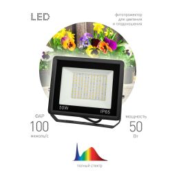 Фитопрожектор для растений светодиодный ЭРА FITO-50W-Ra90-LED для цветения и плодоношения полного спектра 50 Вт