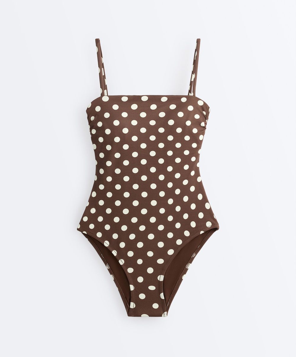 OYSHO Купальник бандо из пике в горошек, коричневый