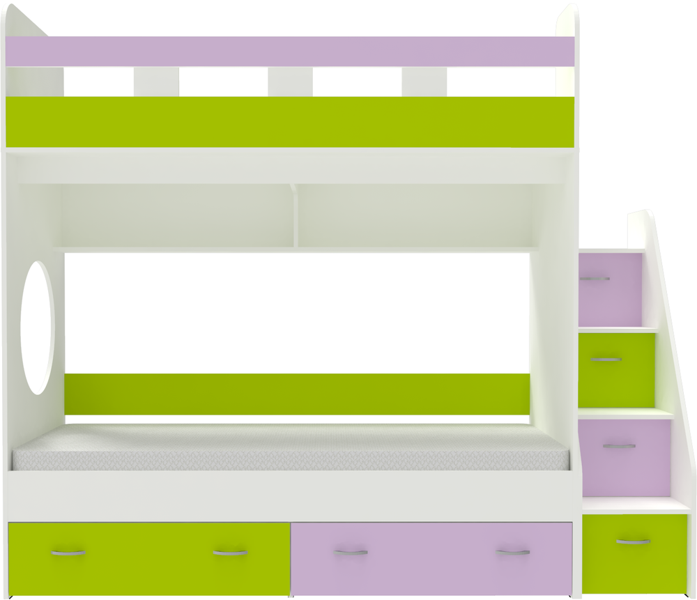 Двухъярусная кровать КарИВи Юниор 1 80x160 Белый  Ирис Лайм