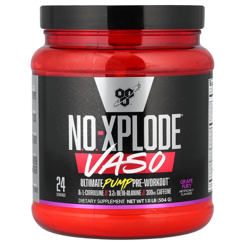BSN, No-Xplode® VASO, предтренировочный комплекс для прокачки мышц, со вкусом винограда, 504 г (1,11 фунта)