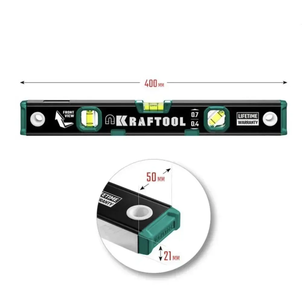 Магнитный уровень KRAFTOOL с зеркальным глазком, 400 мм 34785-40
