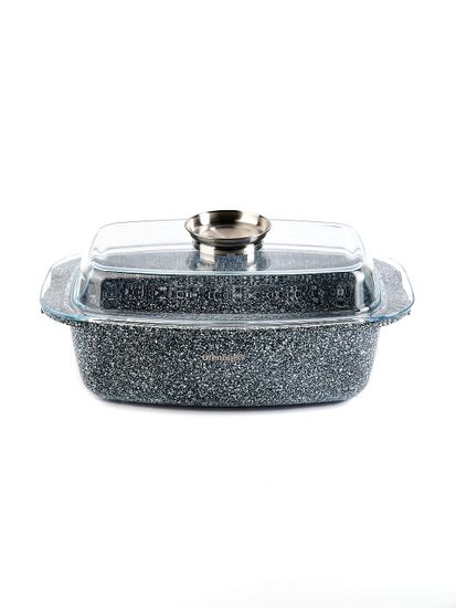 Кастрюля-гусятница из литого алюминия 5,5 л. Ofenbach NB 100517 с мраморным покрытием и стеклянной крышкой