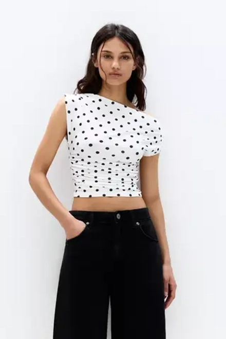 PULL&BEAR Топ асимметричный в горошек, белый