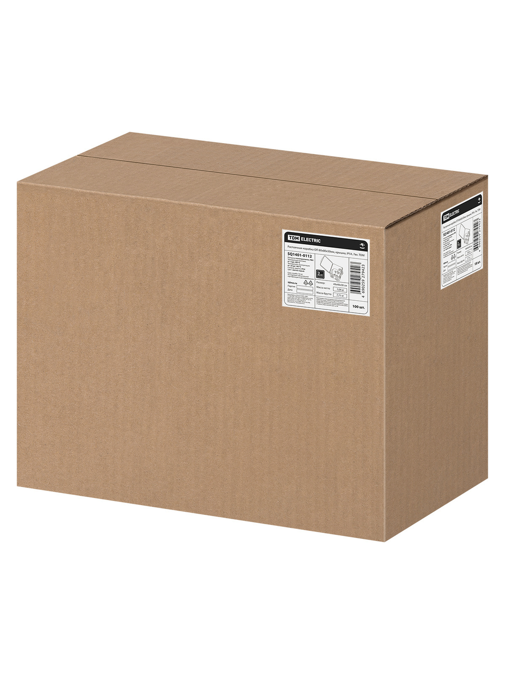 Распаячная коробка ОП 80х80х50мм, крышка, IP54, 7вх. TDM SQ1401-0112