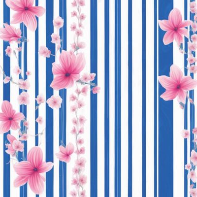 Голубые полосы и розовые цветы