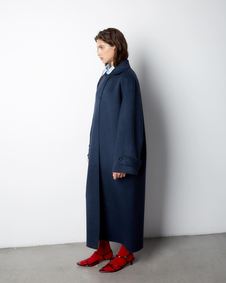 Пальто из мягкой шерсти Стелла Маккартни синий меланж