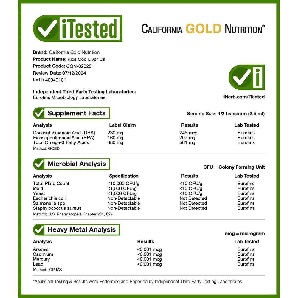 California Gold Nutrition, жир из печени норвежской трески для детей, со вкусом натуральной клубники, 200 мл (6,7 жидк. унции)