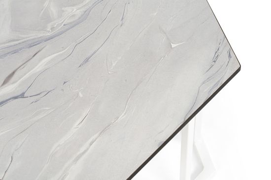 "Женева" интерьерный стол из HPL шестиугольный, D50, H35, цвет "мрамор пепел", каркас из стали белый муар