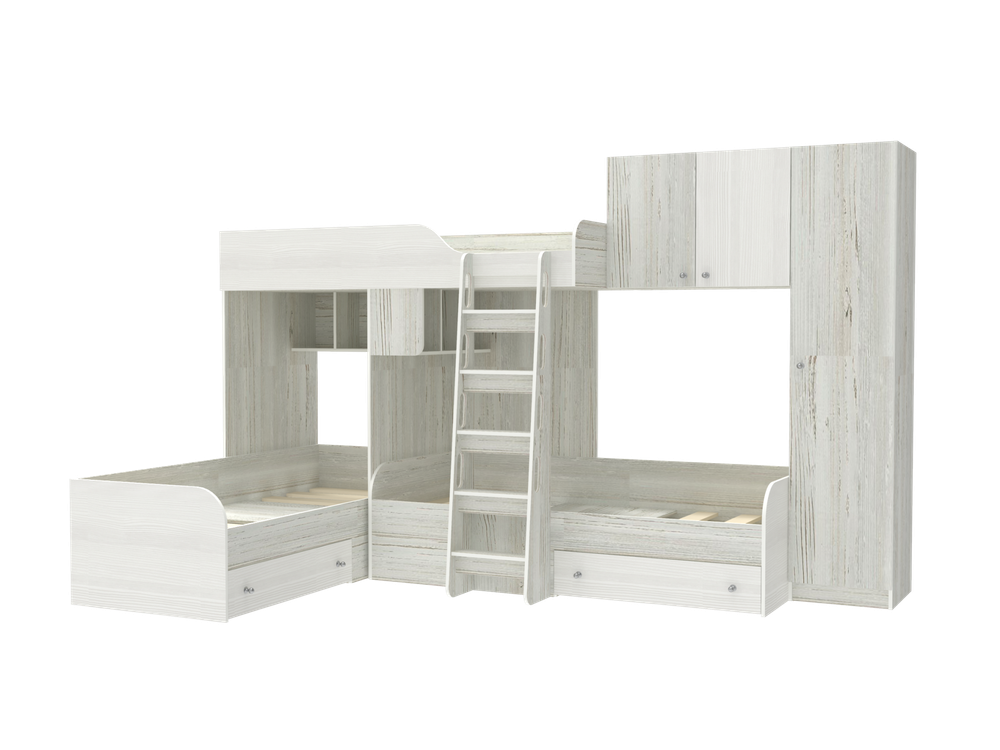Кровать-чердак КарИВи Трио 2 Винтерберг Белое Дерево