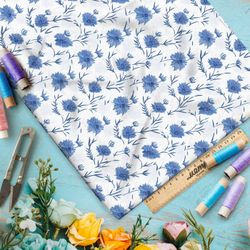 Ткань премиум бифлекс васильки на белом