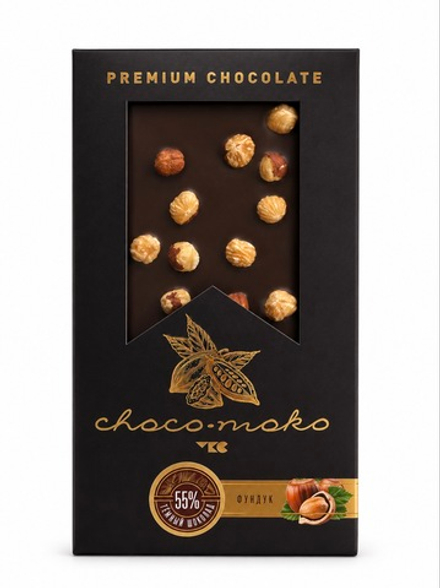 Шоколад темный с фундуком «choko-moko», 55 % какао, 100 г