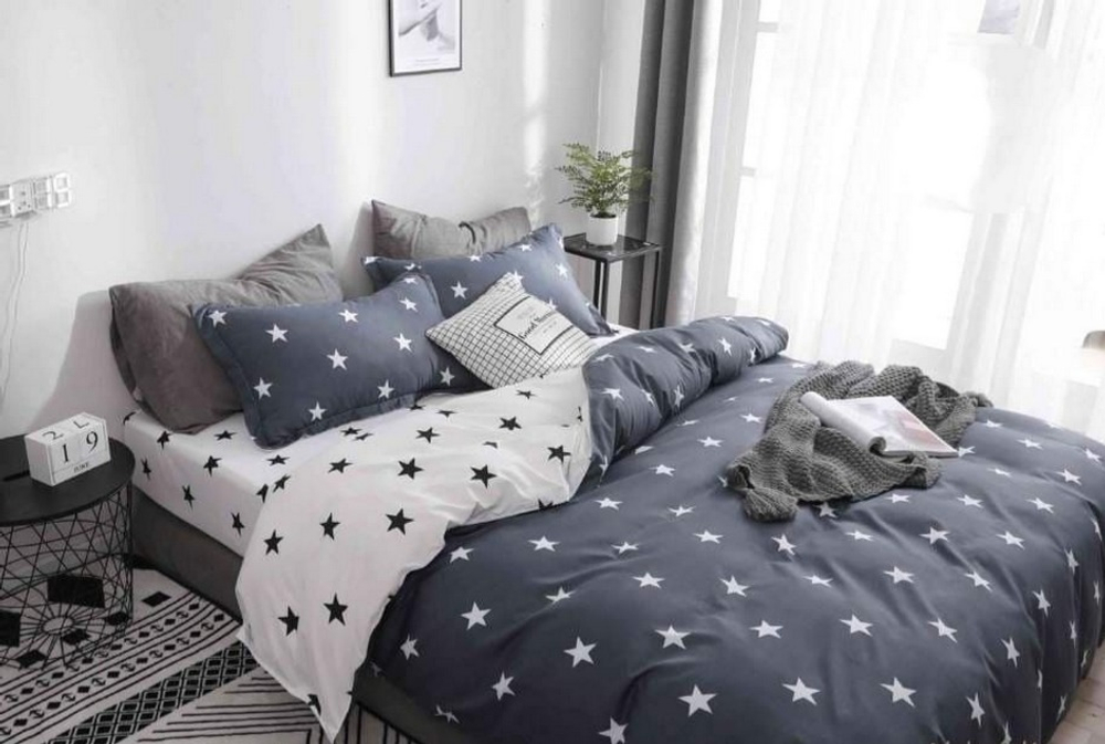 2-спальное постельное белье из поплина Звездная ночь (простыня на резинке)