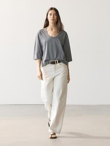 Massimo Dutti Футболка с высоким воротником, серый меланж