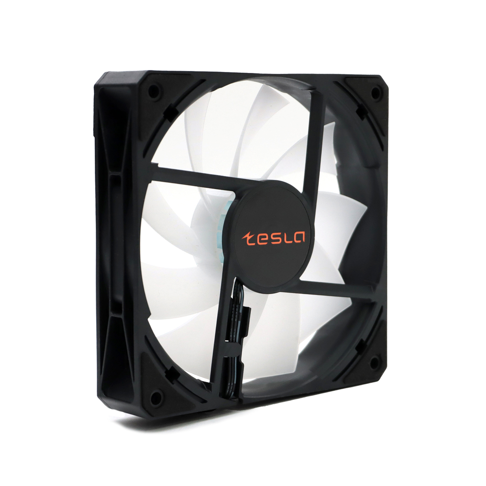 Вентилятор TESLA RGB120-LB, 120мм, 1200rpm, 3-pin+Molex, черный-белый/FRGB, 38CFM, 21дБ, антивибропрокладки (TSL-120-LB)