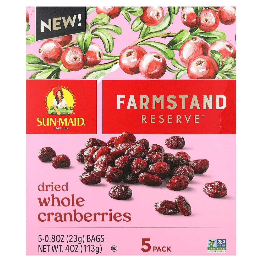 Sun-Maid, Farmстандарт Reserve™, сушеная цельная клюква, 5 пакетиков по 23 г (0,8 унции)