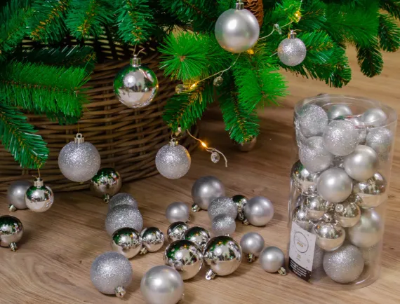 Набор пластиковых шаров Стиль mix, серебро, 30 шт, Kaemingk (022901)