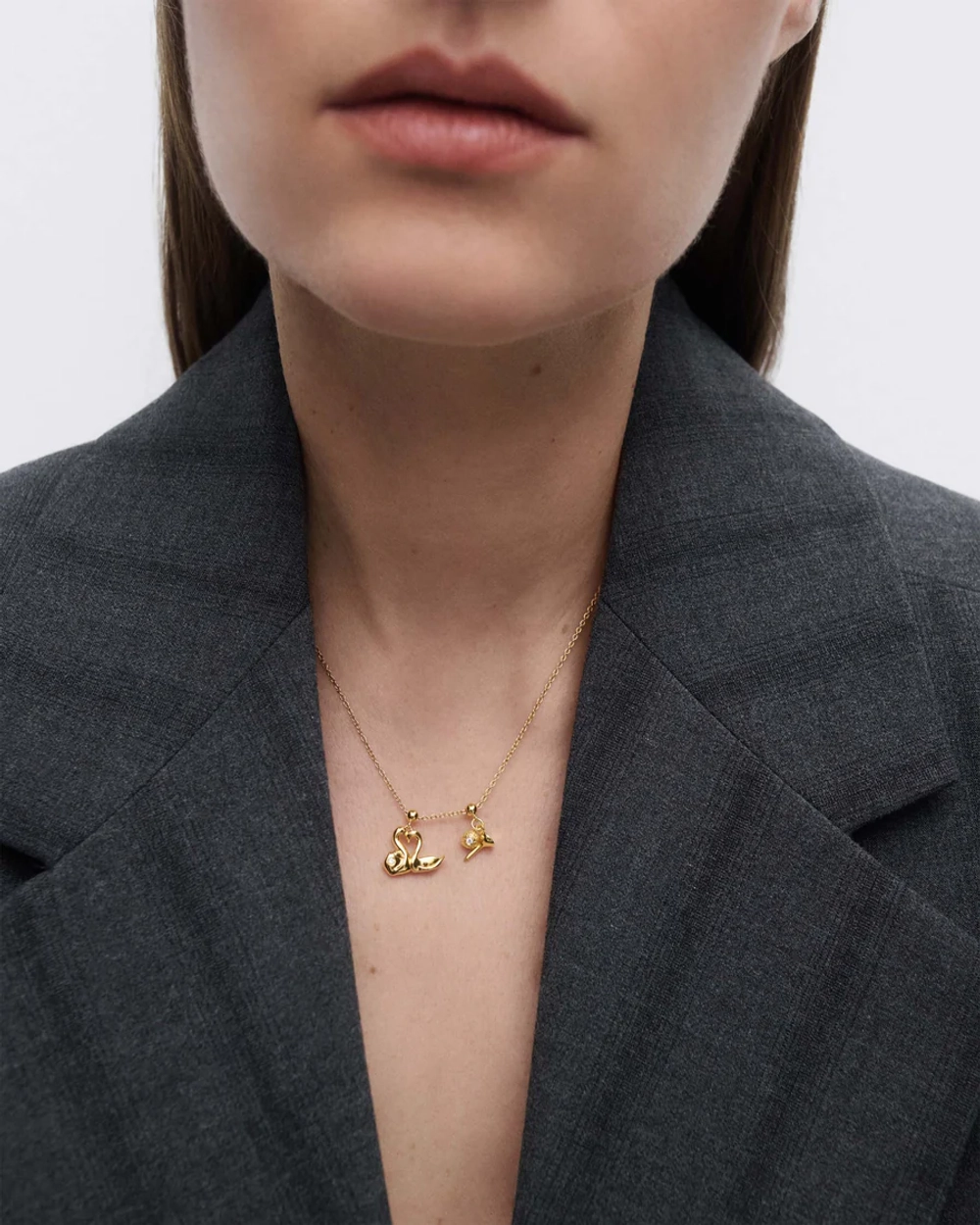 Подвеска-шарм Love Swans серебро 925 пробы покрытое золотом