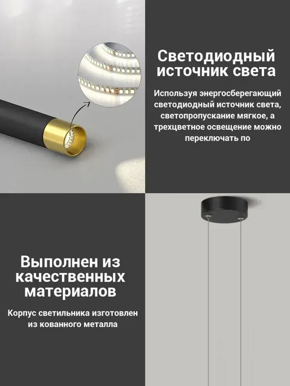 BOMOX Подвесной светильник лофт, светодиодный люстра потолочная, 3 режима освещения (3000-6000 К)