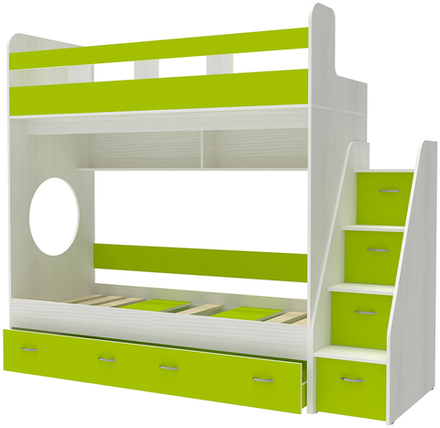 Трехъярусная кровать КарИВи Юниор Белое Дерево Лайм