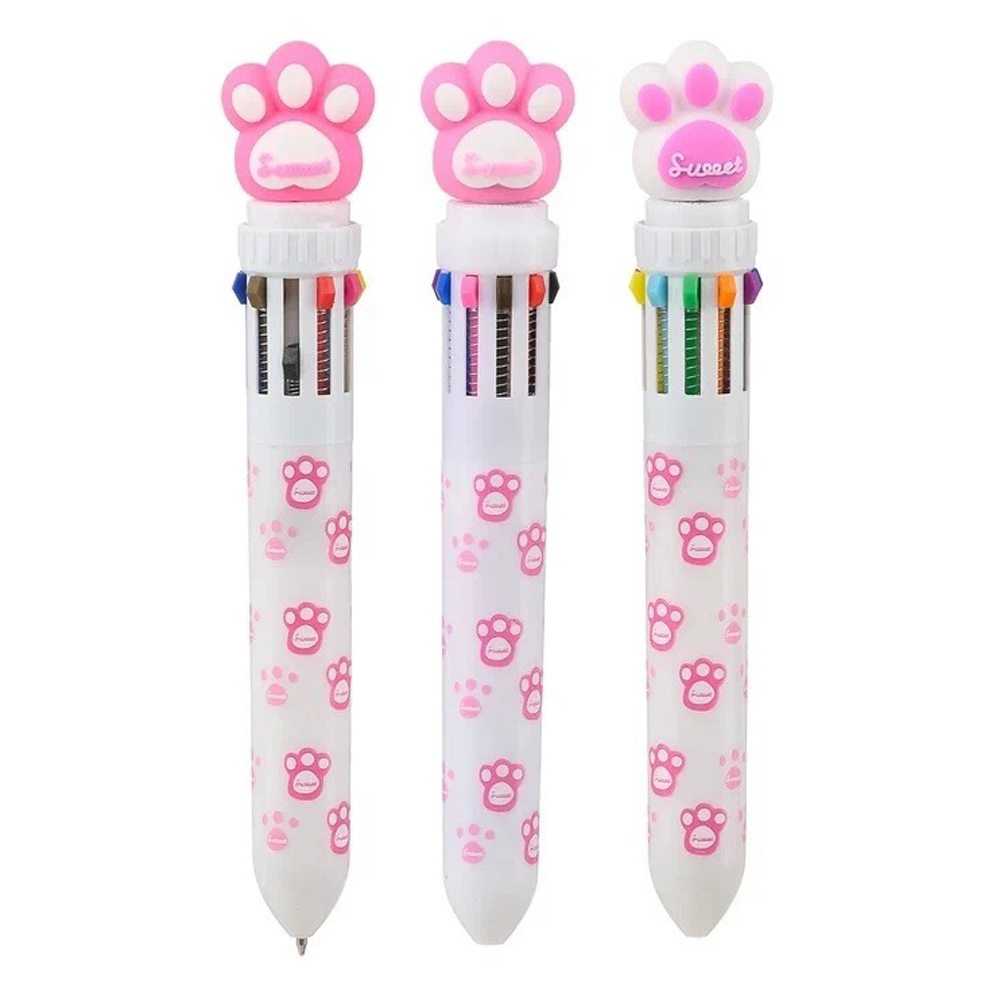 Ручка шариковая, автоматическая, 10в1, Basir, серия "ЛАПКИ", 10-ти цветная, с резиновой фигуркой, 36 шт