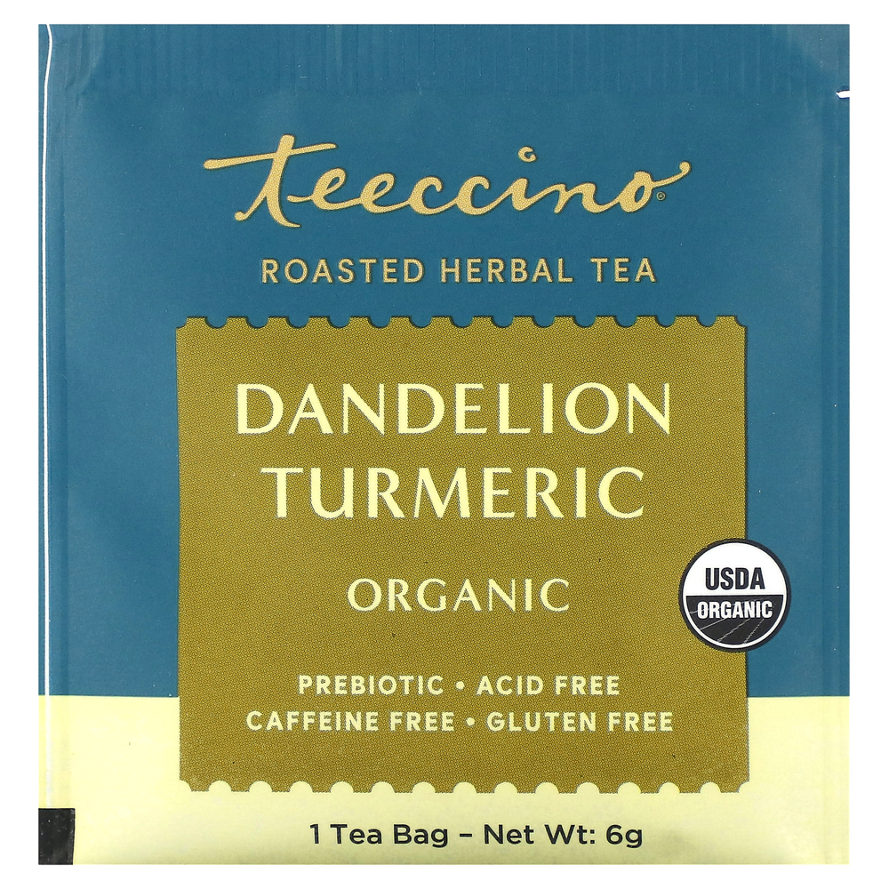 Teeccino, Органический жареный травяной чай, одуванчик и куркума, без кофеина, 10 чайных пакетиков, 60 г (2,12 унции)