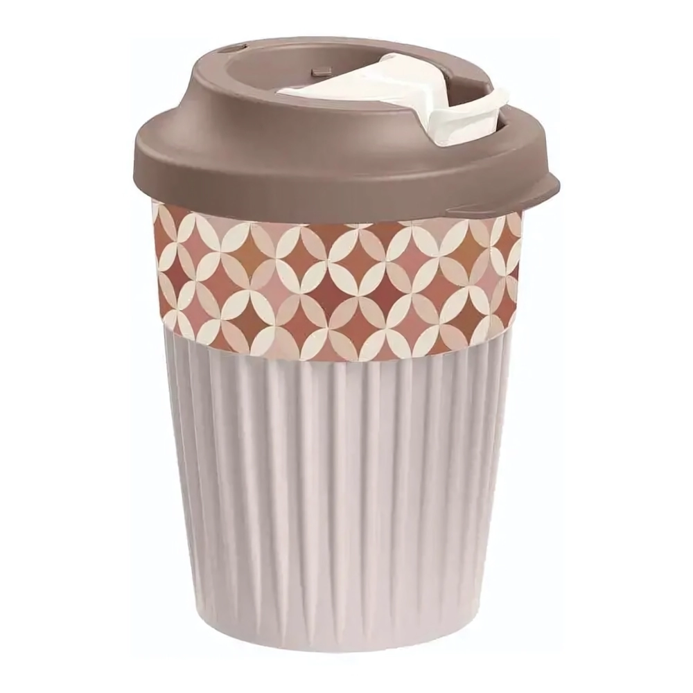 СТАКАН ДЛЯ ГОРЯЧИХ НАПИТКОВ С КЛАПАНОМ И ДЕКОРОМ "Геометрия" 350МЛ (Светло-бежевый)