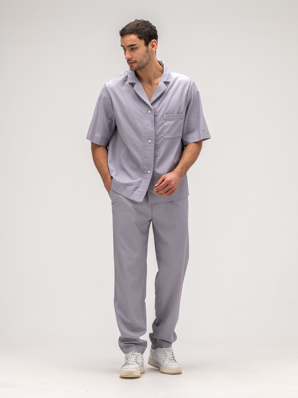 Костюм мужской льняной. Рубашка с брюками.Грей