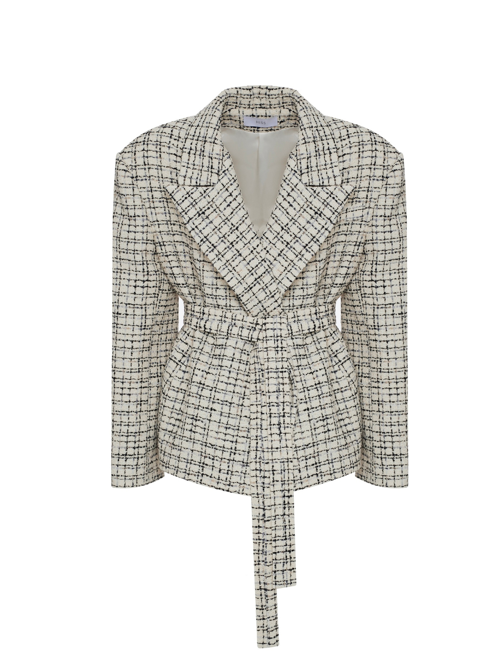 Жакет на поясе из букле молочный/черный