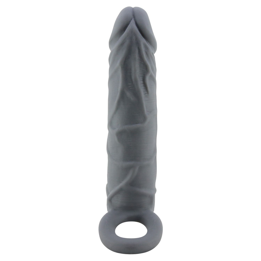 Серая удлиняющая насадка на пенис Large - 18 см.