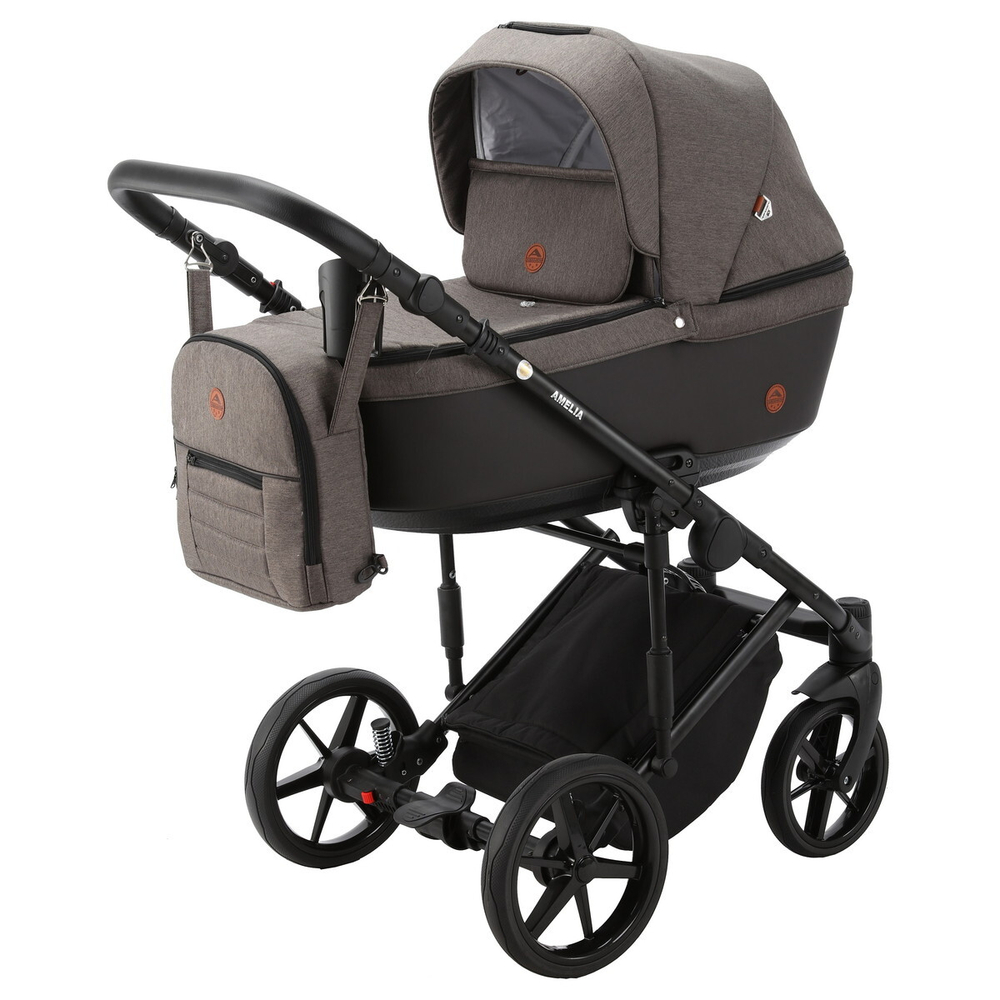 Детская коляска Adamex Amelia 2 в 1 AM244-TIP (ШОКОЛАД.ТК.+ЧЁРН. КОЖА)