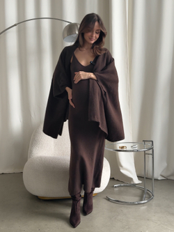 Комплект вязаный, длинное платье на лямках и короткий кардиган