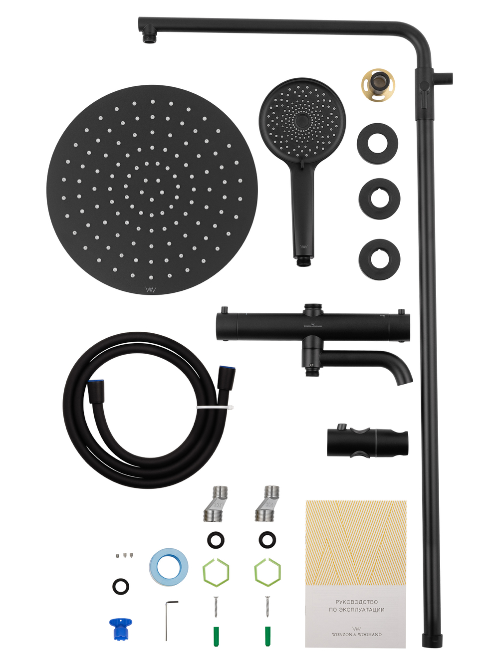 Душевая система с термостатом WONZON & WOGHAND STICK, Черный матовый (WW-88739903-MB)