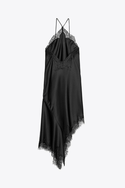 ZARA АТЛАСНОЕ ПЛАТЬЕ С КРУЖЕВОМ — ZW COLLECTION, ЧЕРНЫЙ