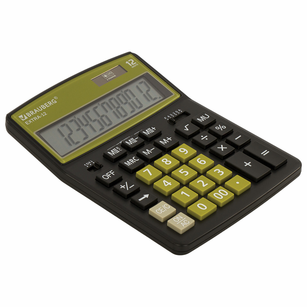 Калькулятор настольный BRAUBERG EXTRA-12-BKOL (206x155 мм) 12 разрядов двойное питание черно-ОЛИВКОВЫЙ