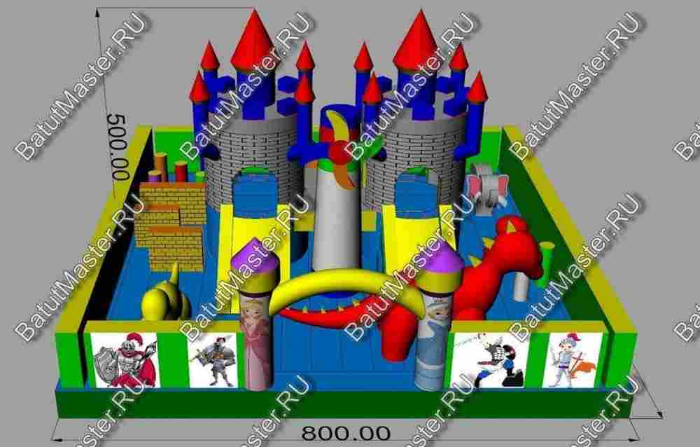 Большой надувной батут "Средневековье" 20*20*5 м