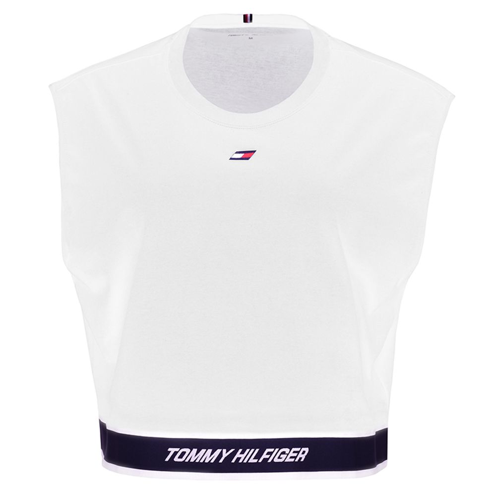 Женский топ теннисный Tommy Hilfiger Relaxed Tape C-NK Tank - th optic white