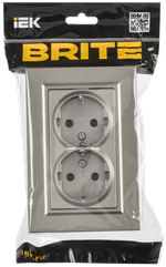 BRITE Розетка 2-местная с заземлением без защитных шторок плоская 16А в сборе РСПл12-3-БрШ шампань IEK