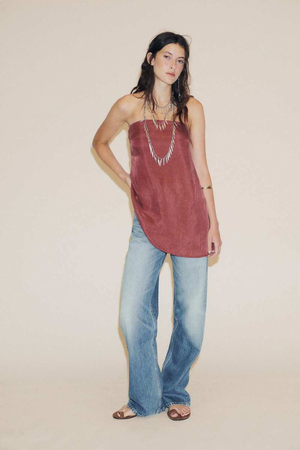 ZARA АСИММЕТРИЧНЫЙ ТОП-БАНДО, БУРГУНДИ