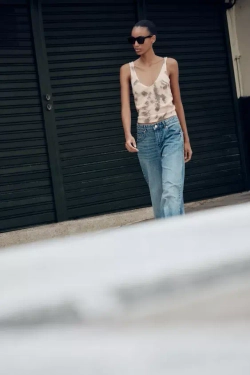 ZARA ТРИКОТАЖНЫЙ ЖАККАРДОВЫЙ ТОП, ЭКРЮ