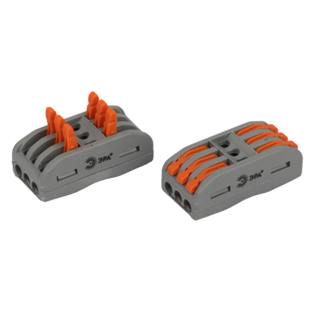 Клемма ЭРА NO-225-395 проходная 222-2413 с рычагами 3 полюса 0.08-2.5/4 мм2 упаковка 15 шт