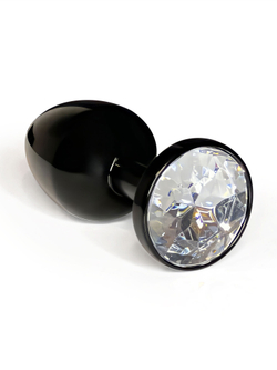 Анальная пробка металлическая черная с белым кристаллом Fantasy Toys (S)