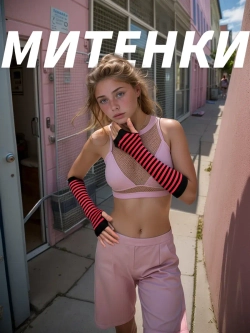 Длинные митенки аниме в полоску красные