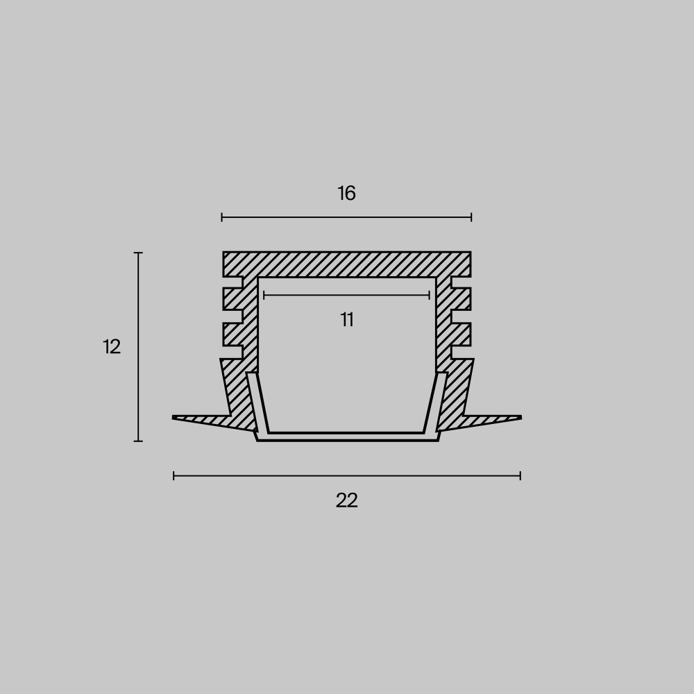 Алюминиевый профиль Maytoni встраиваемый с накладным фланцем 22×12 (Серебро, 2 м), ALM006S-2M