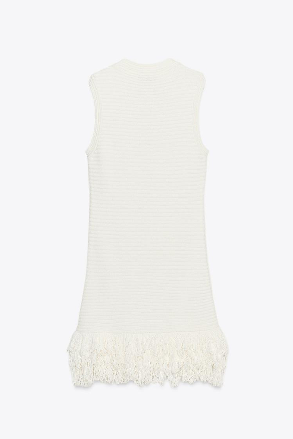 ZARA ТРИКОТАЖНОЕ ПЛАТЬЕ В КЛЕТКУ С БАХРОМОЙ, ЭКРЮ