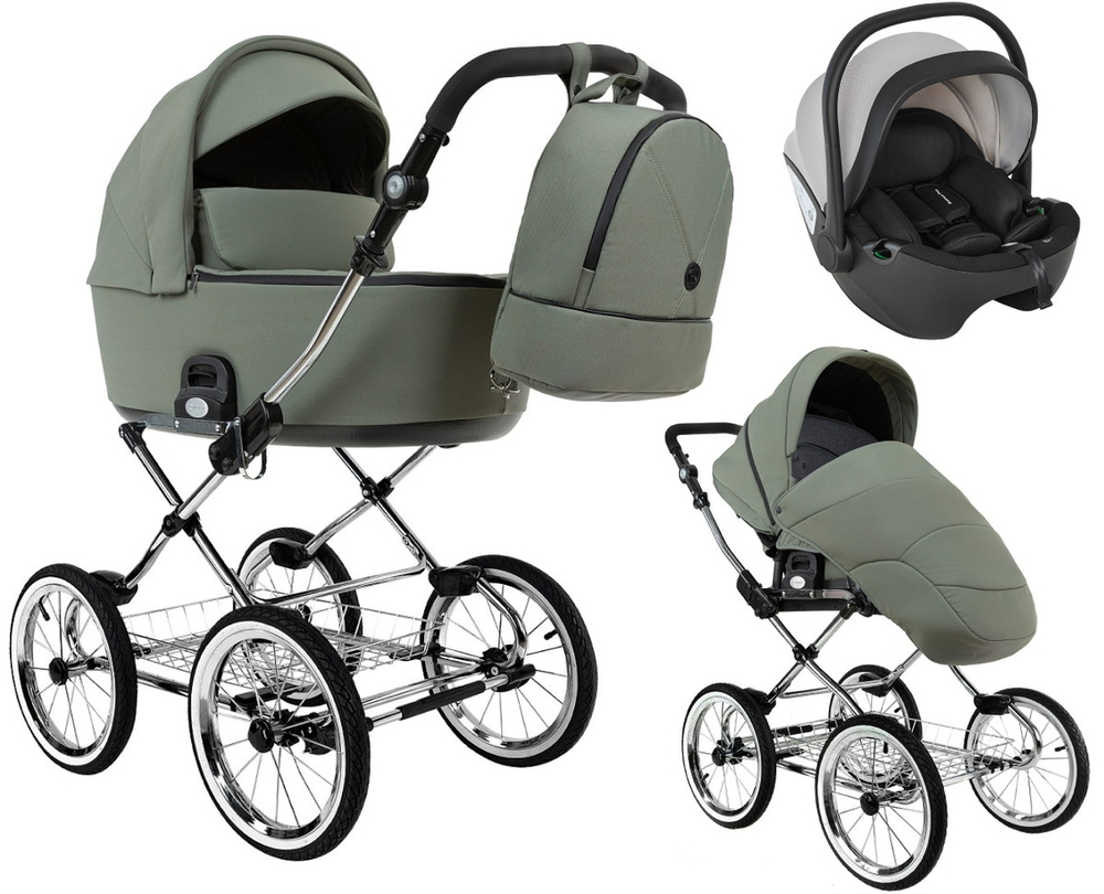 Детская коляска Roan Bass Next Classic d14 2.0 3 в 1 с автокреслом Pituso Baesa Pro Black,Beige Canopy BSNC/92/2 Sage Green/Black/руч.Black
