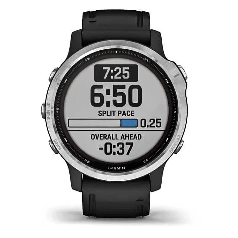 Спортивные наручные часы Garmin Fenix 6S Solar серебристый с черным ремешком 010-02409-00