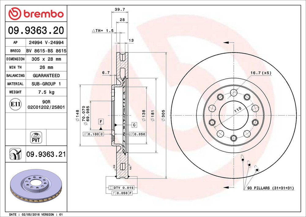 BREMBO - 09936321-BRB - Brake Disc