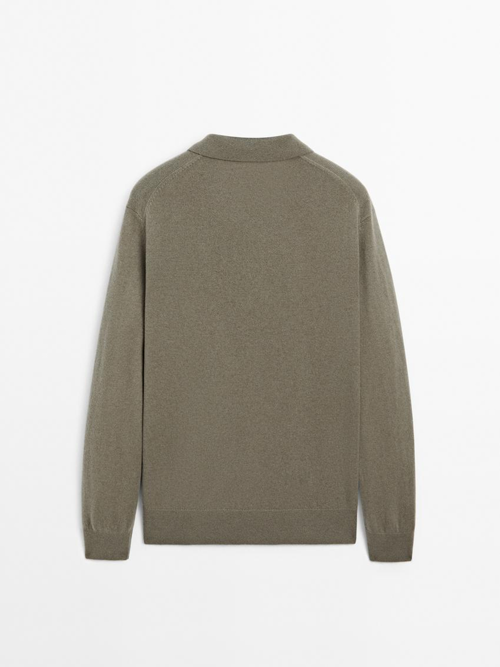 Massimo Dutti Свитер из 100% кашемира с воротником-поло, светлый хаки